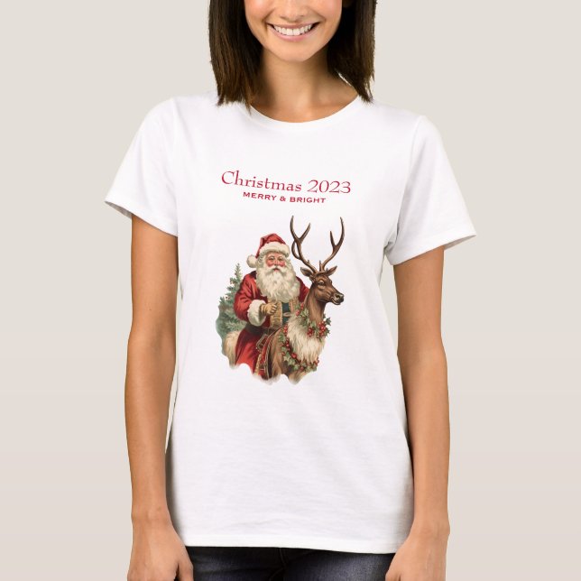 Retro Santa Claus Reitstall T-Shirt (Vorderseite)