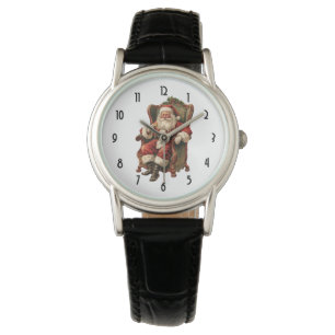 Retro Santa Claus sitzt in einem Stuhl Weihnachten Armbanduhr