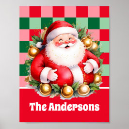 Retro Santa Claus Tartan Karierte Weihnachten Poster