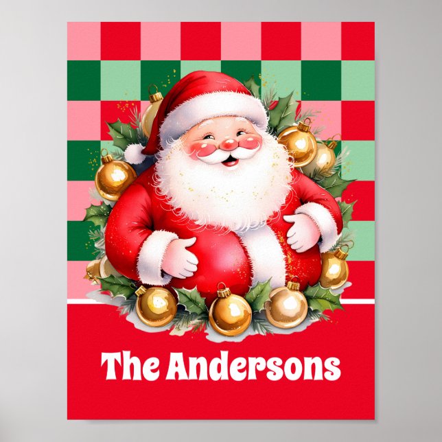 Retro Santa Claus Tartan Karierte Weihnachten Poster (Vorne)