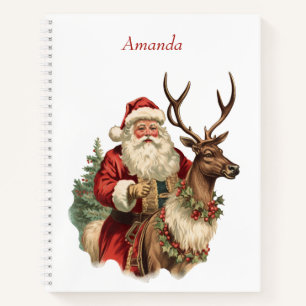 Retro Santa Claus und Reindeh Weihnachten Notizbuch