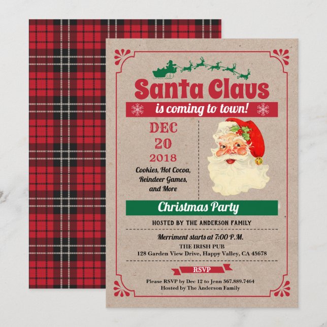 Retro Santa Claus Weihnachten Party Vintag rustika Einladung (Vorne/Hinten)