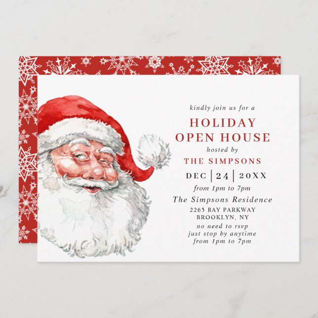 Retro Santa Claus Weihnachten Urlaub OFFENES HAUS Einladung (Vorne/Hinten)