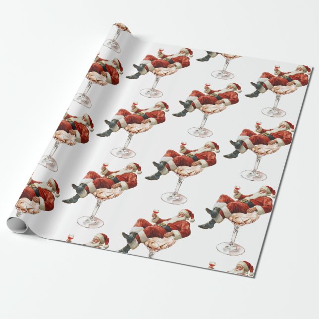 Retro Santa Cocktail Christmas Geschenkpapier (Ungerollt)