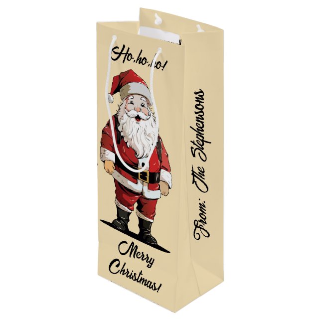 Retro Santa Cristmas Geschenktasche Geschenktüte Für Weinflaschen (Rückseite Schrägansicht)