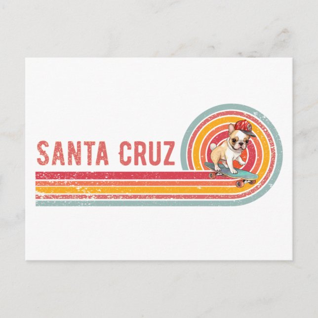Retro Santa Cruz Skateboarding French Bulldog Postkarte (Vorderseite)