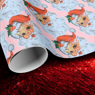 Retro Santa face Christmas Pink Geschenkpapier