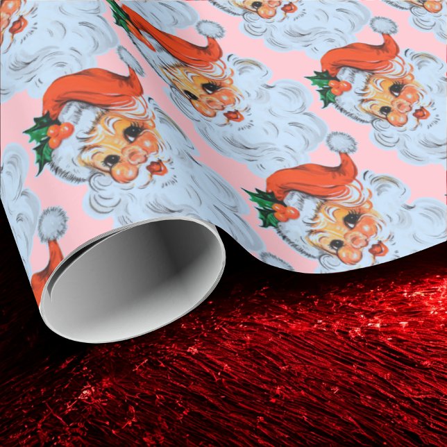 Retro Santa face Christmas Pink Geschenkpapier (Von Creator hochgeladen)
