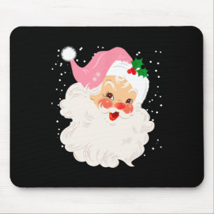 Retro Santa Face in Pink Hat Vintage Weihnachten Mousepad