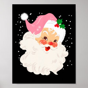 Retro Santa Face in Pink Hat Vintage Weihnachten Poster