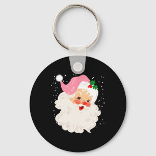 Retro Santa Face in Pink Hat Vintage Weihnachten Schlüsselanhänger