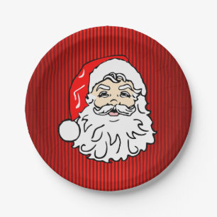 Retro Santa Face Red Pappteller