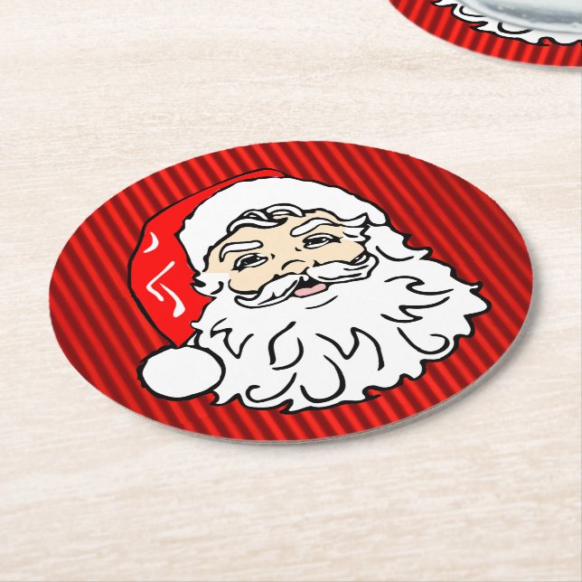 Retro Santa Face Red Runder Pappuntersetzer (Angewinkelt)