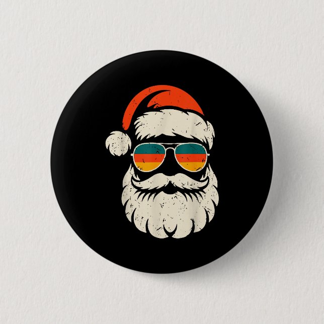Retro Santa Face Sungles Funny Christmas Family Ou Button (Vorderseite)