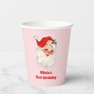 Retro Santa Geburtstag Pappbecher