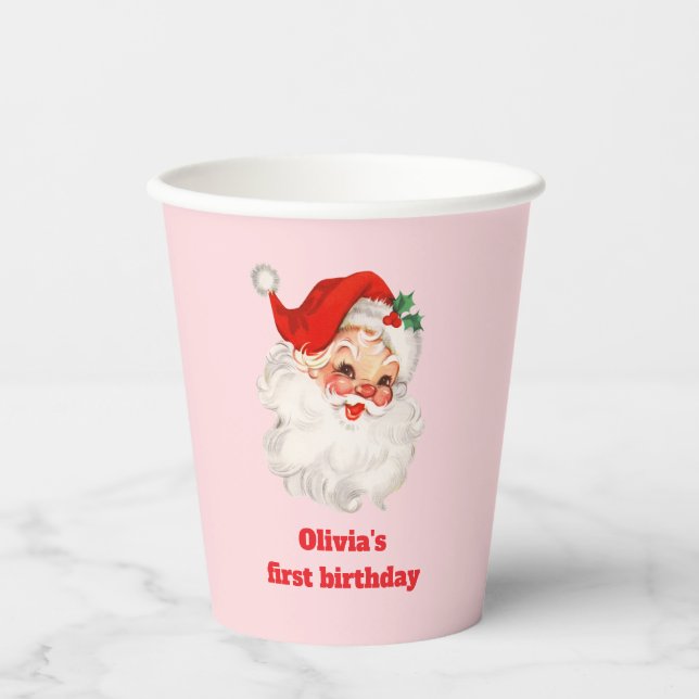 Retro Santa Geburtstag Pappbecher (Vorderseite)