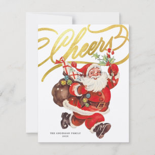 Retro Santa Gold Schrift Cheers Nicht-Foto-Weihnac Feiertagskarte