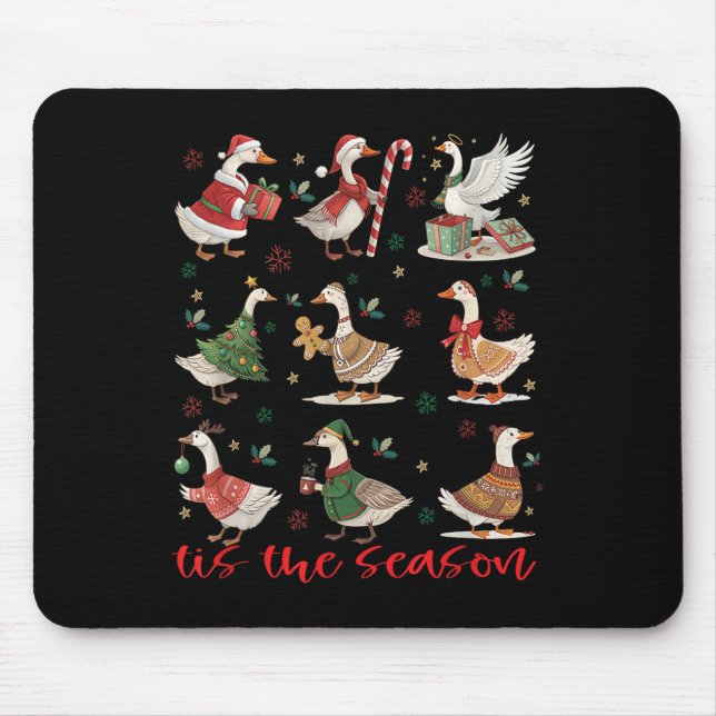 Retro Santa Goose Cute Merry Christmas Tis The Sea Mousepad (Vorne)