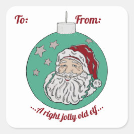 Retro Santa (grün) Quadratischer Aufkleber
