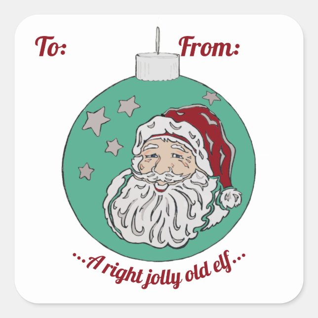 Retro Santa (grün) Quadratischer Aufkleber (Vorderseite)