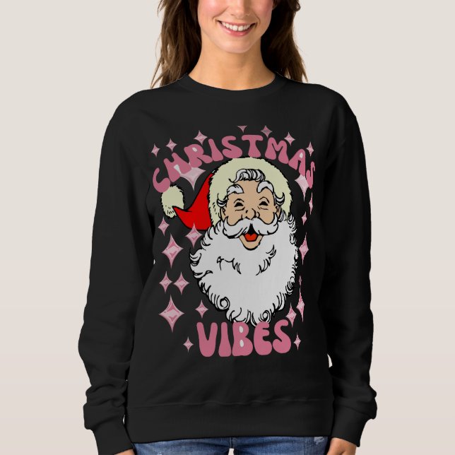 Retro Santa head rosa Weihnachtsvibes pajama Sweatshirt (Vorderseite)