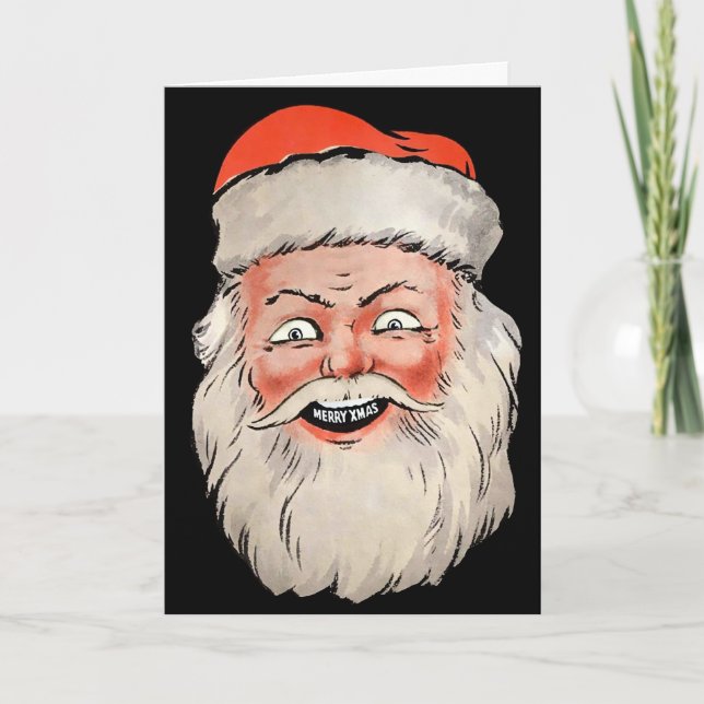 Retro Santa Head Weihnachtskarte Feiertagskarte (Vorderseite)