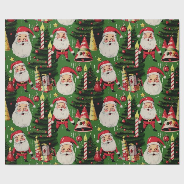 Retro Santa Holiday Delikatessen 2 Geschenkpapier (Saum)