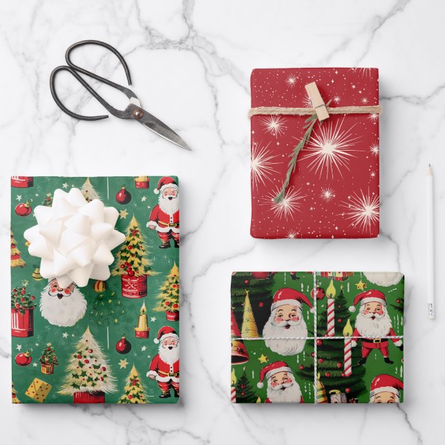 Retro Santa Holiday Geschenkpapier Set (Vorderseite)