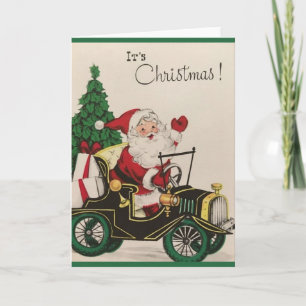 Retro Santa in Model T Weihnachtskarte Karte