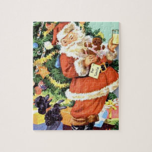 Retro Santa, Kekse und Milch, und tanzende Poodle Puzzle