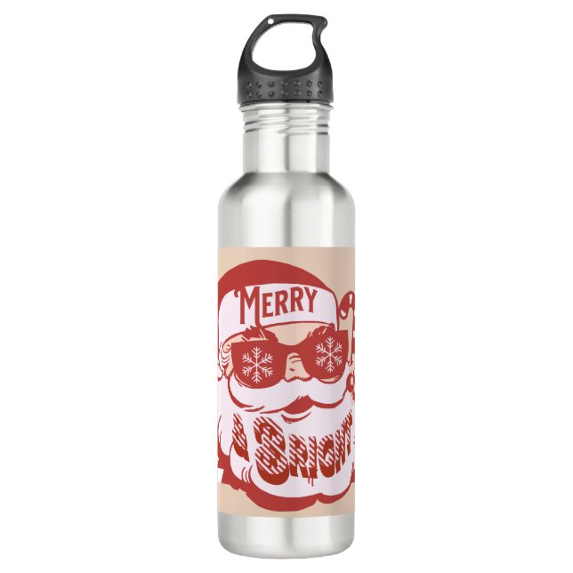Retro Santa Merry Bright Weihnachts Rosa Rosa Edelstahlflasche (Vorderseite)