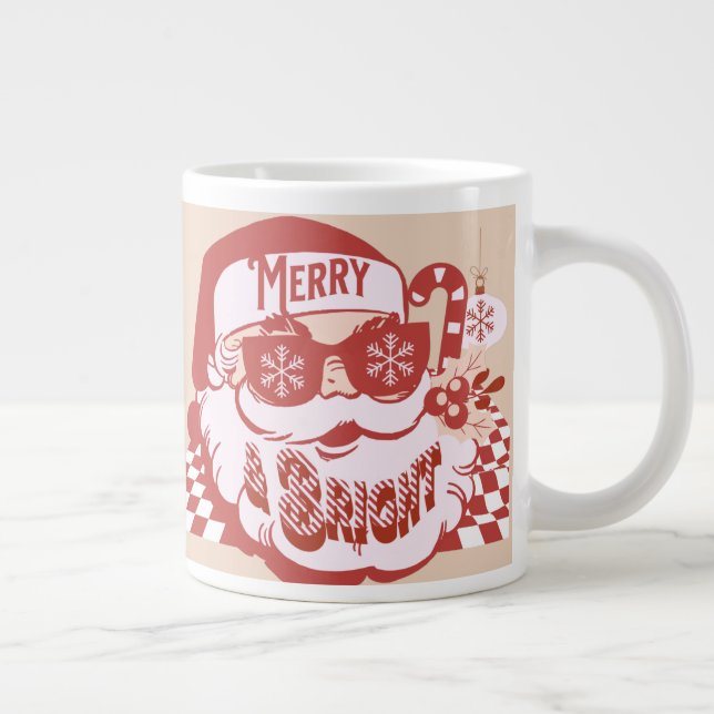 Retro Santa Merry Bright Weihnachts Rosa Rosa Jumbo-Tasse (Rechts)