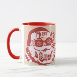 Retro Santa Merry Bright Weihnachts Rosa Rosa Tasse
