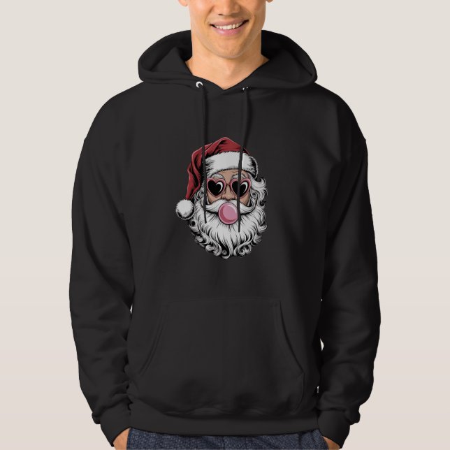 Retro Santa mit Brille blühende Weihnachten Hoodie (Vorderseite)