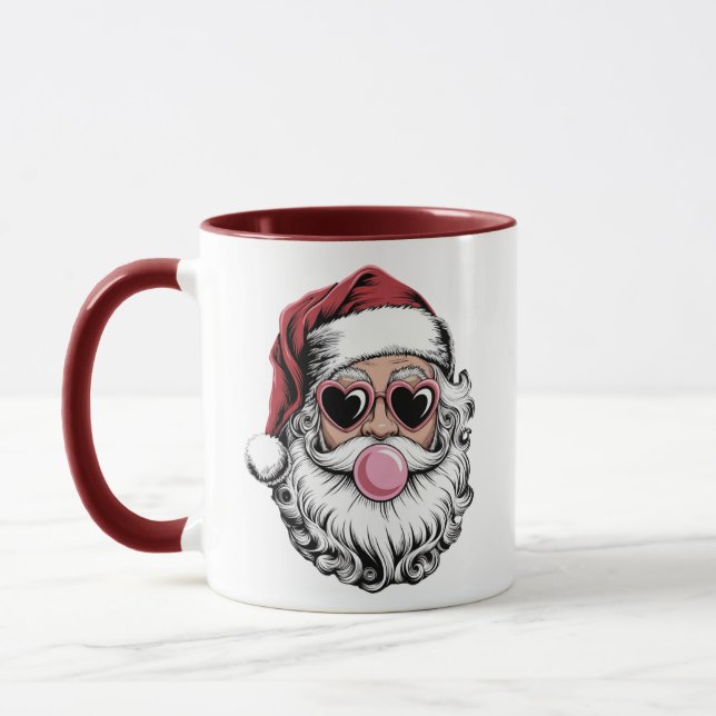 Retro Santa mit Brille blühende Weihnachten Tasse (Links)