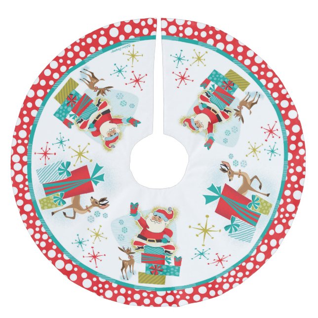 Retro Santa mit Geschenken Polyester Weihnachtsbaumdecke (Vorderseite)