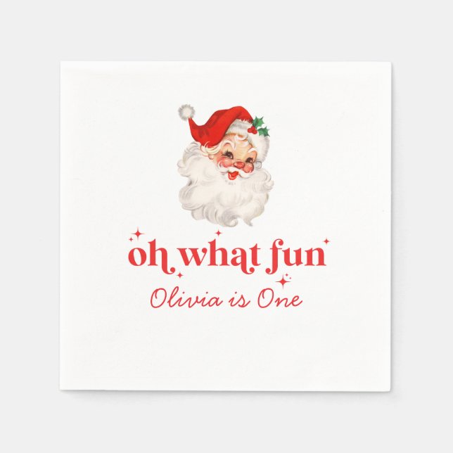 Retro Santa Oh What Fun Birthday Serviette (Vorderseite)