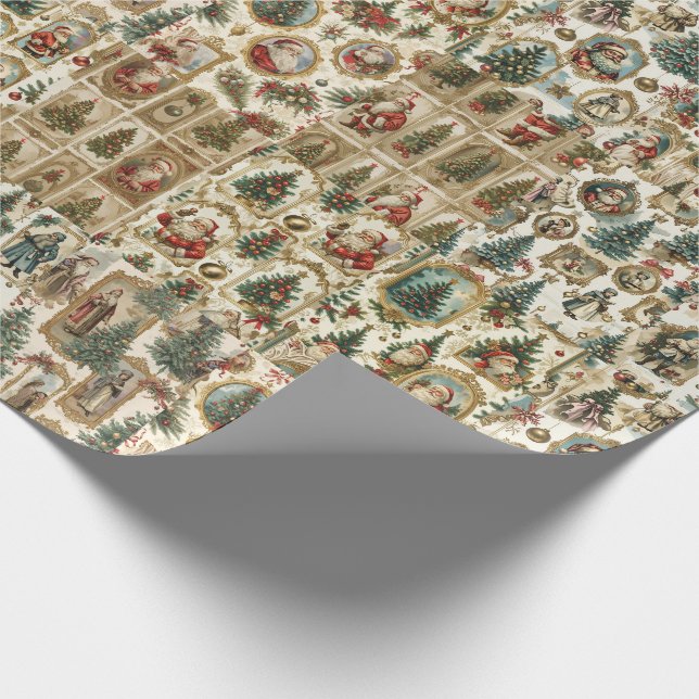 Retro Santa Pattern | Vintage Victorian Christmas  Geschenkpapier (Ecke)
