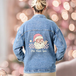 Retro Santa Pink Weihnachts Text Denim Jacket Jeansjacke