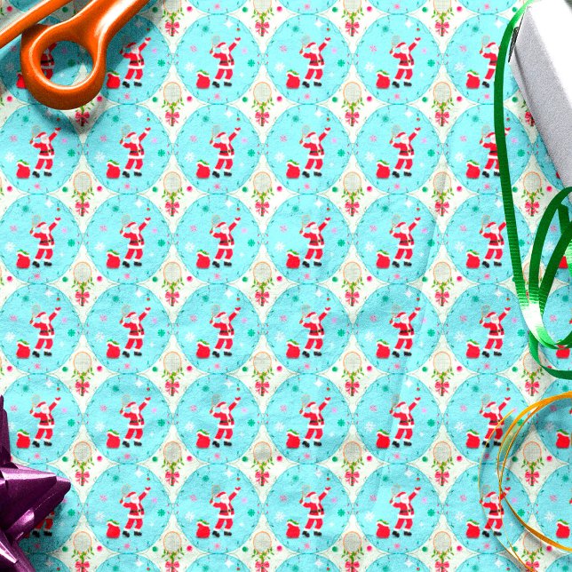 Retro Santa Playing Tennis Ogee Muster Seidenpapier (Von Creator hochgeladen)