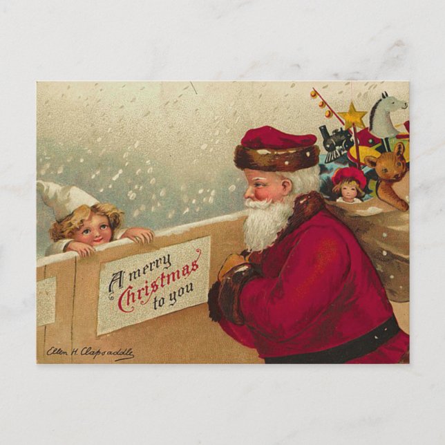 Retro Santa Postcard Feiertagspostkarte (Vorderseite)