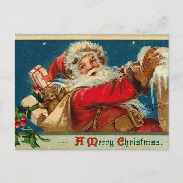 Retro Santa Postcard Feiertagspostkarte (Vorderseite)