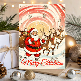 Retro Santa & Reindeer Blizzard Christmas Feiertagskarte