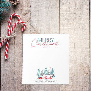 Retro Santa Reindeer Winter Forest Weihnachtsname Notizblock