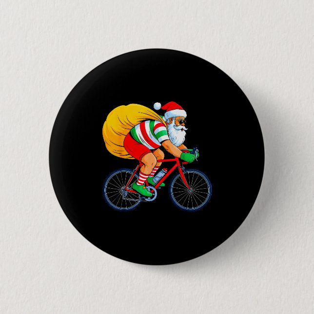 Retro Santa Riding Bicycle Cycling Biking Elf Bike Button (Vorderseite)