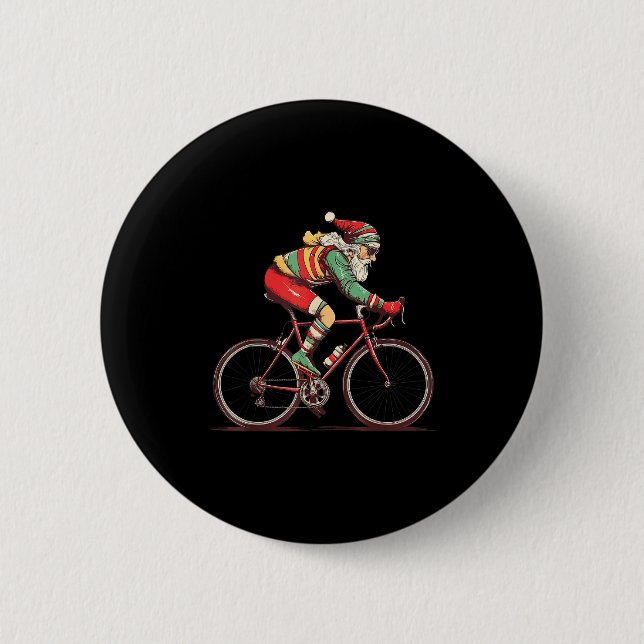 Retro Santa Riding Bicycle Cycling Biking Elf Bike Button (Vorderseite)