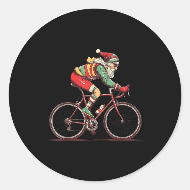 Retro Santa Riding Bicycle Cycling Biking Elf Bike Runder Aufkleber (Vorderseite)