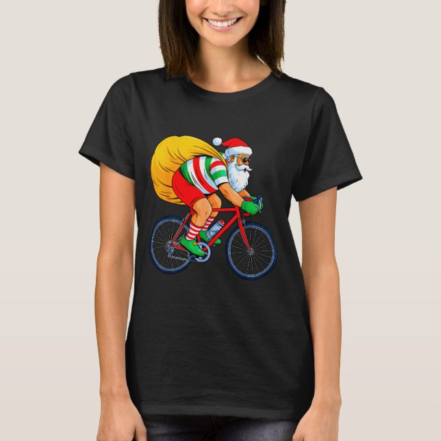 Retro Santa Riding Bicycle Cycling Biking Elf Bike T-Shirt (Vorderseite)