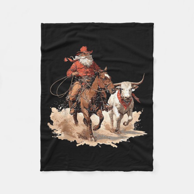 Retro Santa Rodeo Reindeer Cowboy Western Horse Hi Fleecedecke (Vorderseite)