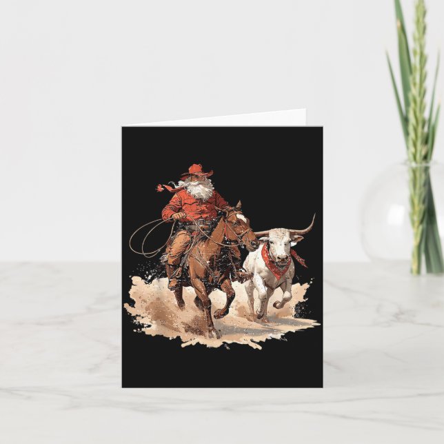 Retro Santa Rodeo Reindeer Cowboy Western Horse Hi Karte (Vorderseite)